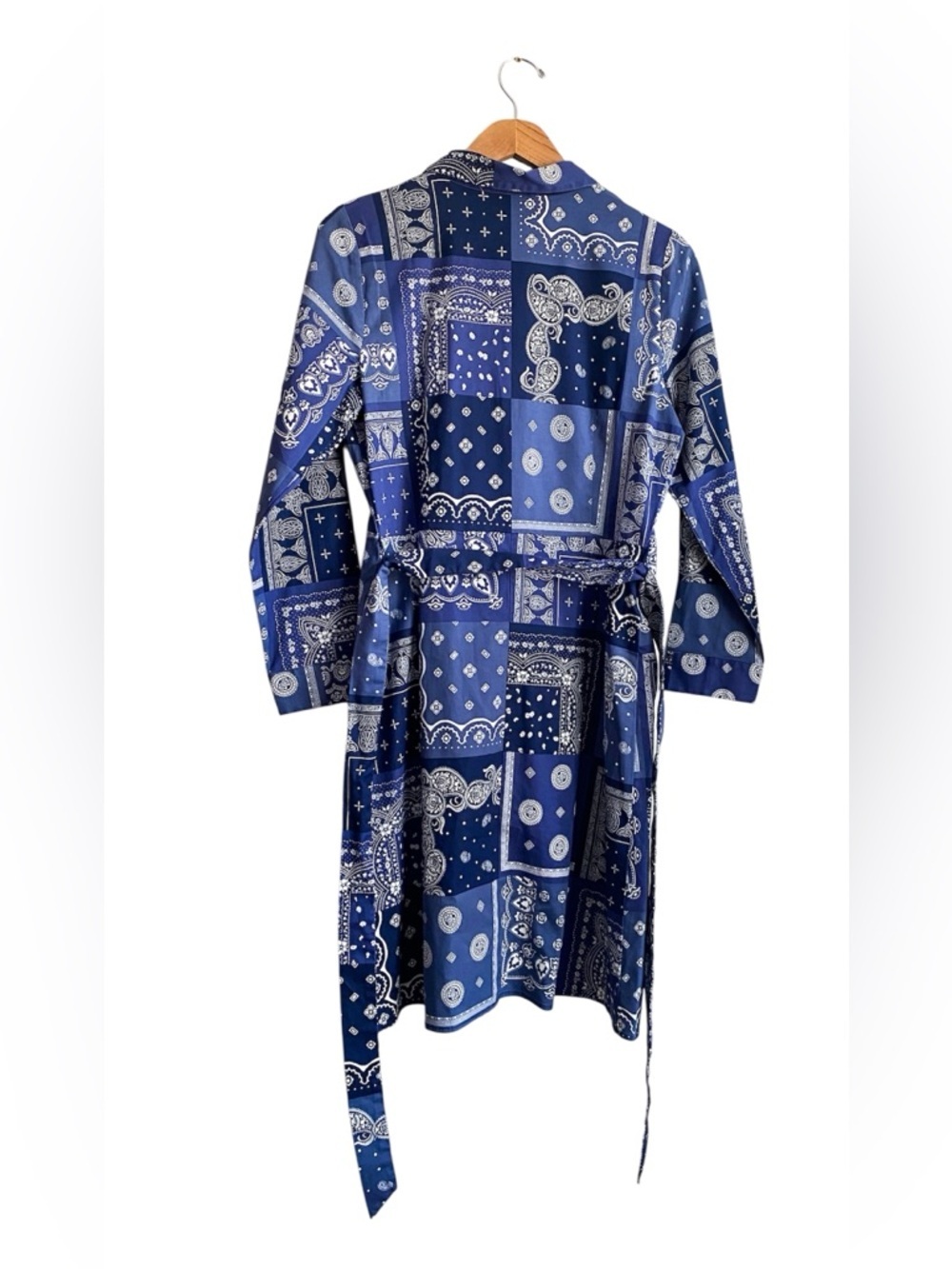 Talbots Paisley Floral Blue Bandana Midi Shirt Dress Long Sleeves Western 14P - Picture 6 of 8